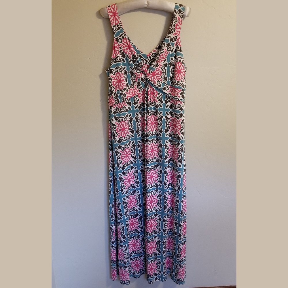 Boden Maxi Dress Size US16 Pink Teal Gray Stretch